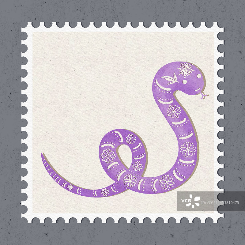 十二生肖剪纸插画邮票图案-生肖蛇图片素材