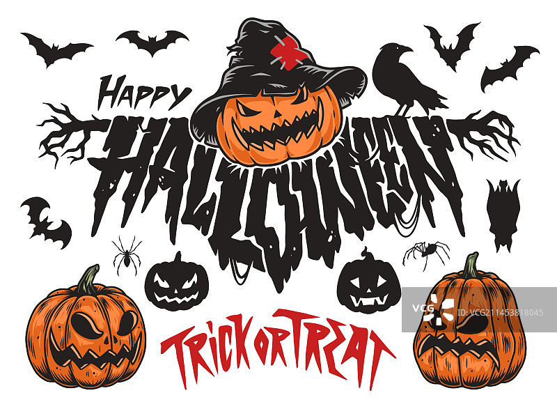 万圣节彩色恐怖贴纸图片素材