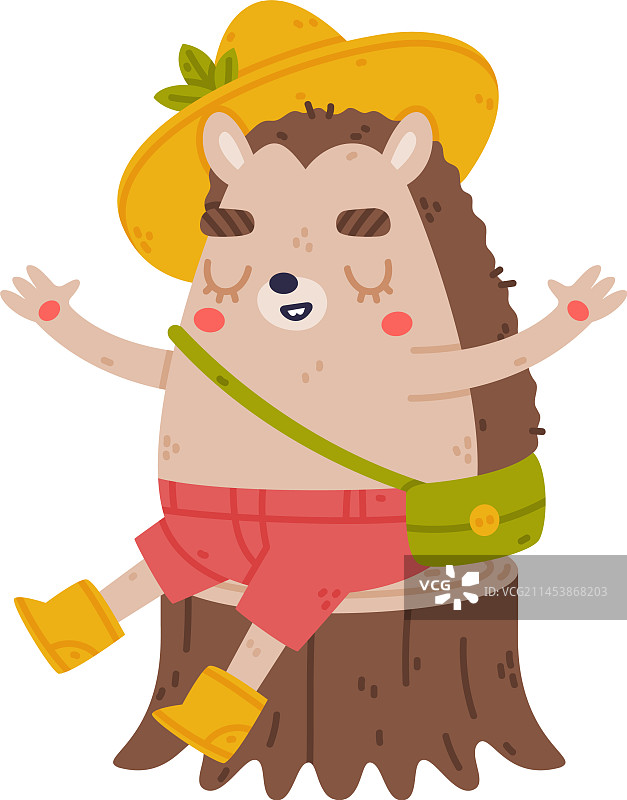 戴帽子和短裤的可爱刺猬角色图片素材
