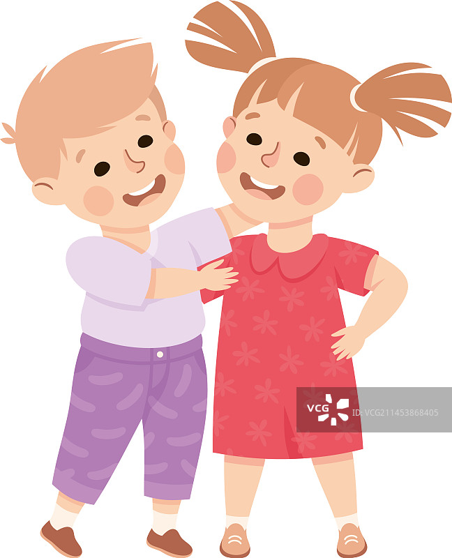 小男孩和小女孩快乐相拥图片素材