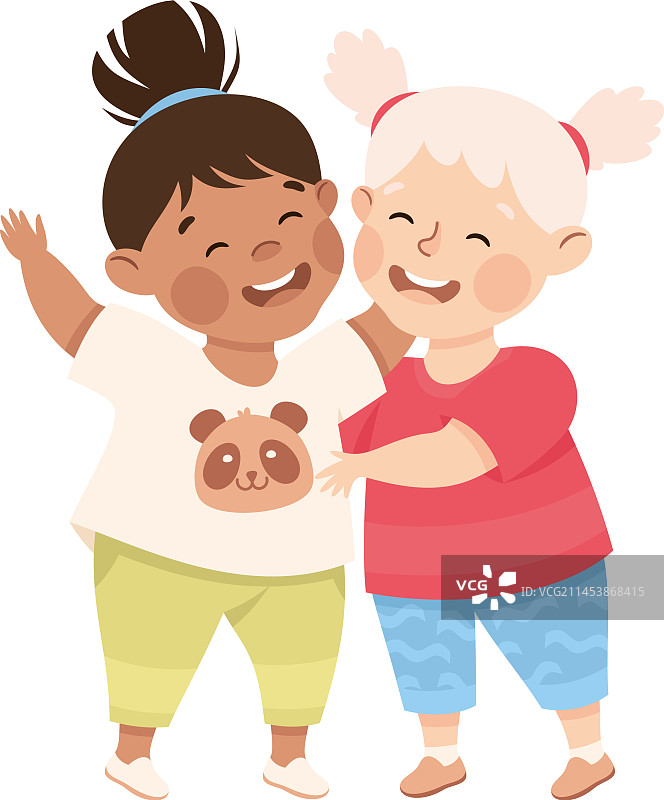 快乐的小女孩角色拥抱在一起图片素材