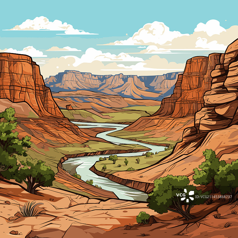 手绘卡通风格大峡谷图片素材