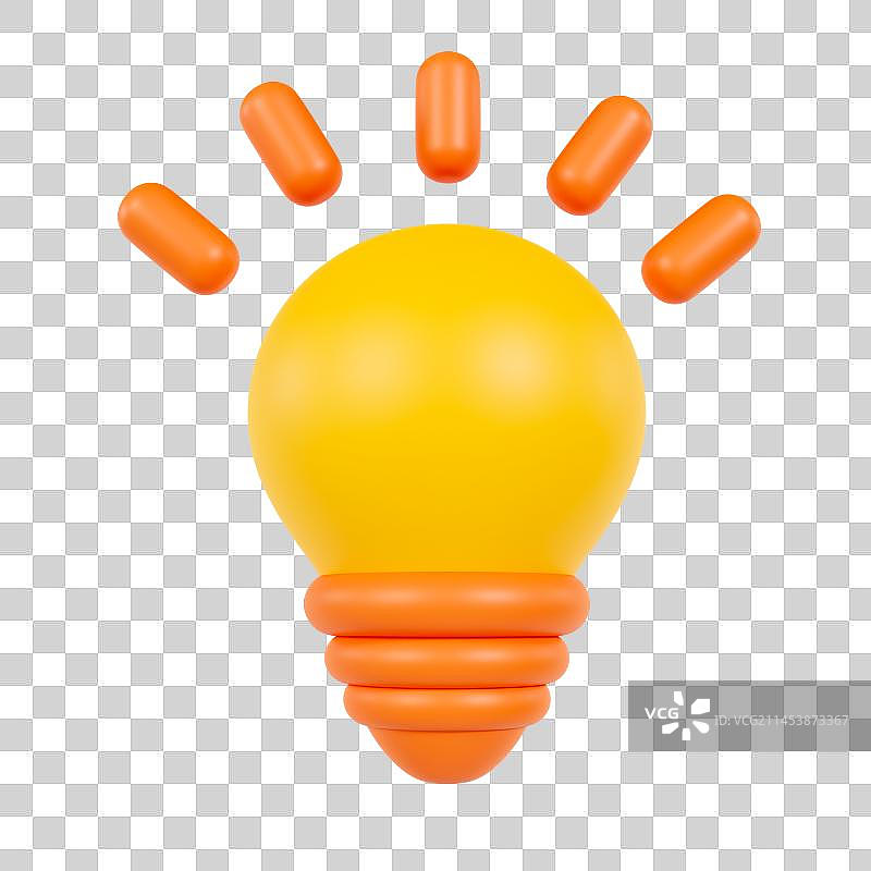 3D立体黄色发光灯泡元素图片素材