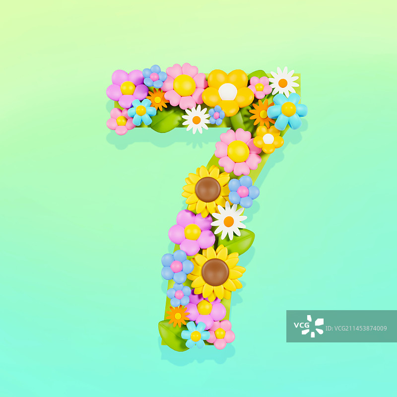 3D立体可爱花朵数字春天元素图片素材