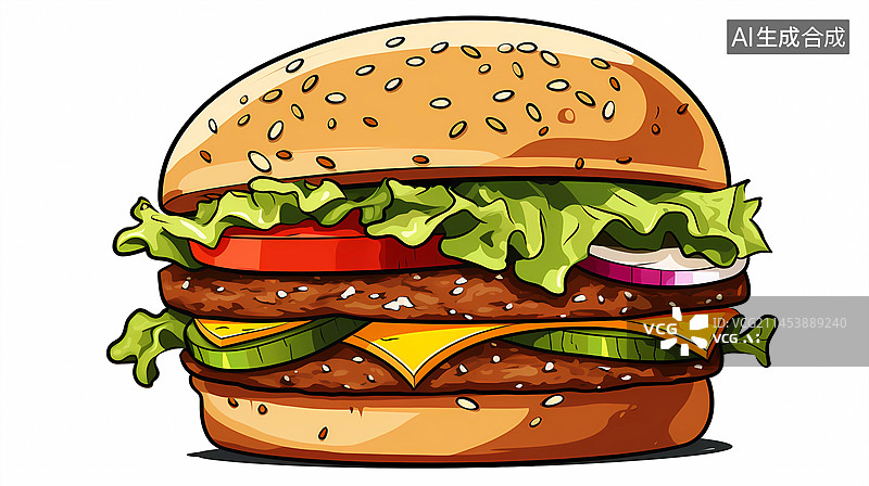 【AI数字艺术】手绘卡通美味的汉堡包插画图片素材
