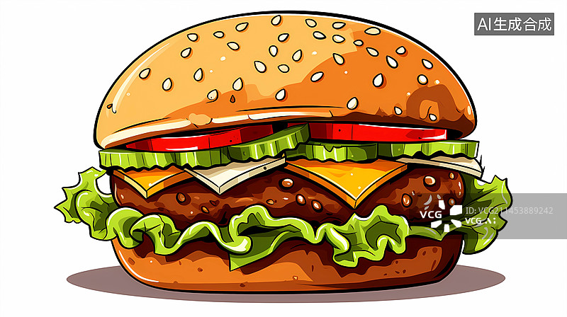 【AI数字艺术】手绘卡通美味的汉堡包插画图片素材