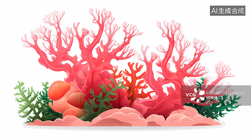 【AI数字艺术】手绘卡通珊瑚插画图片素材
