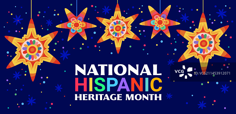 国家西班牙裔传统月横幅与星星图片素材
