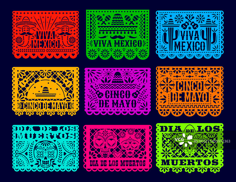 墨西哥亡灵节剪纸旗帜图片素材