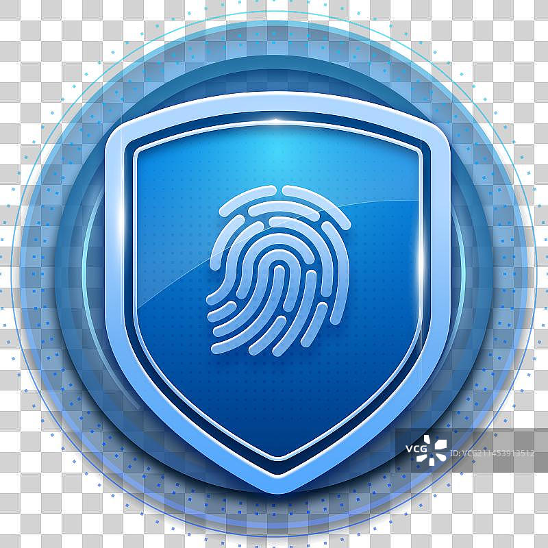 科技感蓝色指纹盾牌图片素材