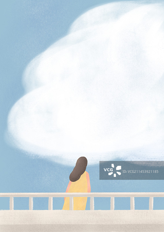 云边女孩风景插画图片素材