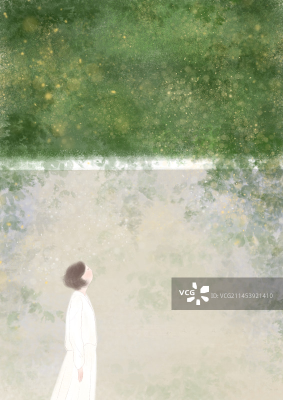 墙外的绿色景观插画图片素材