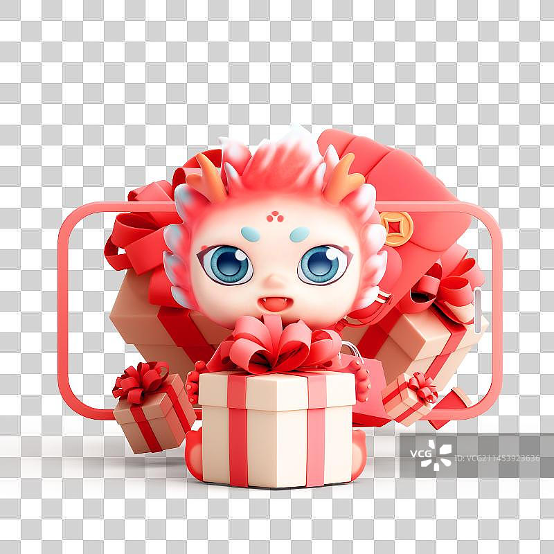 3D渲染的可爱的龙年形象图片素材