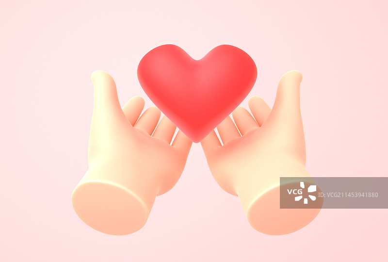卡通风格手捧着心手势语3D渲染图片素材