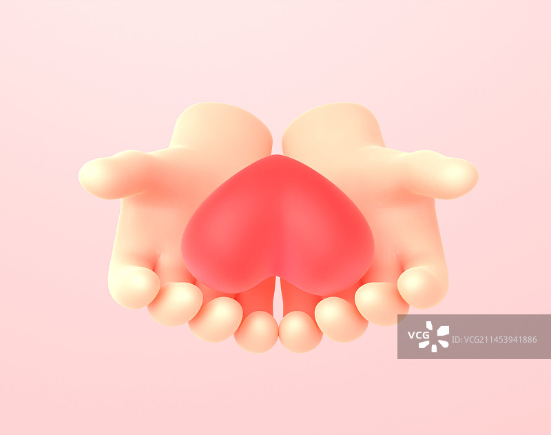 卡通风格手捧着心手势语3D渲染图片素材