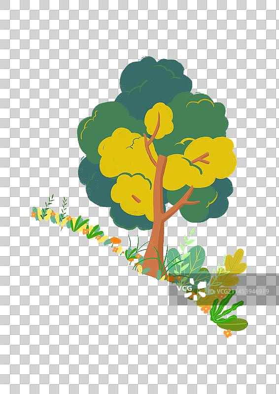 路边的花草树木小清新手绘免抠元素图片素材