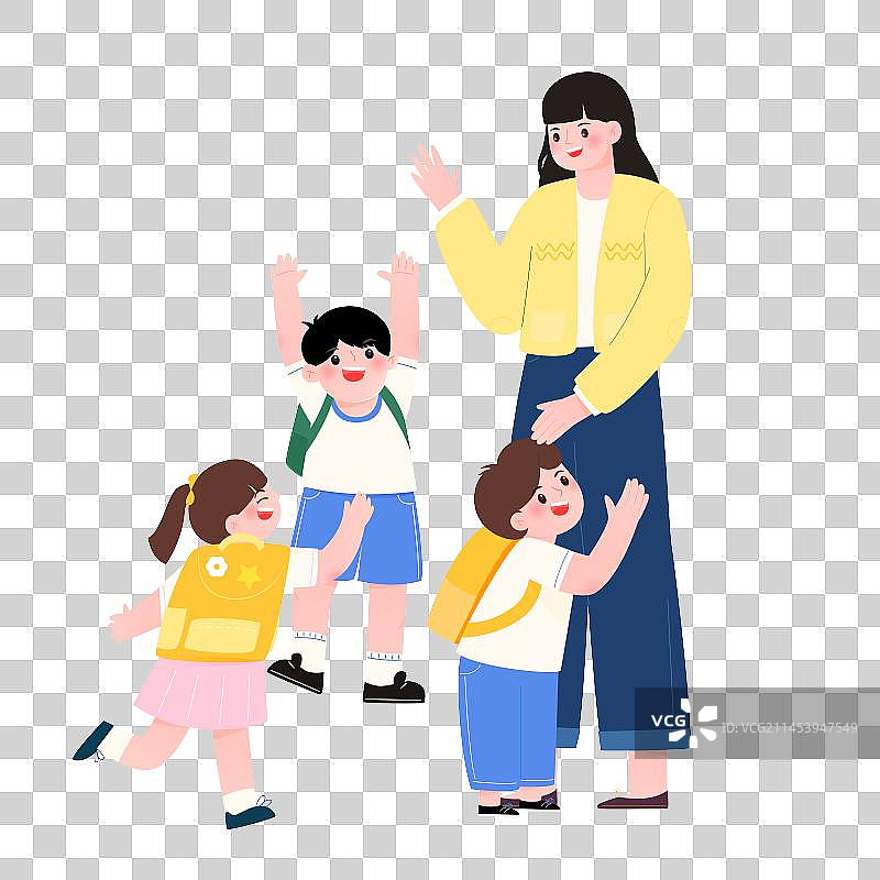 开学季老师和同学们开心打招呼矢量插画元素图片素材
