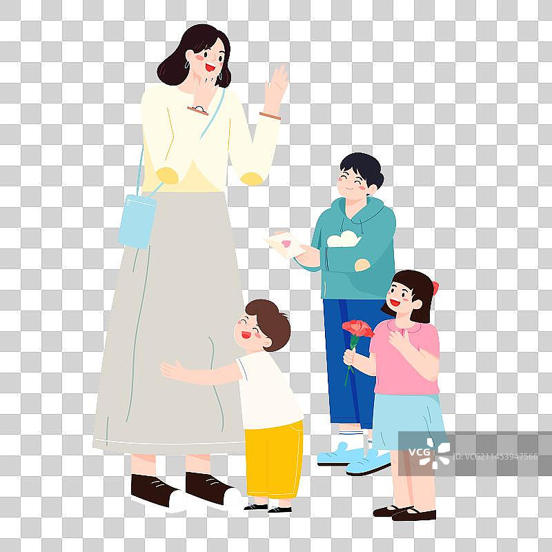 孩子们给妈妈送礼物矢量插画元素图片素材