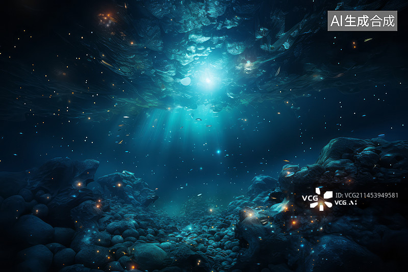 【AI数字艺术】海底闪亮的星星星空背景插画图片素材