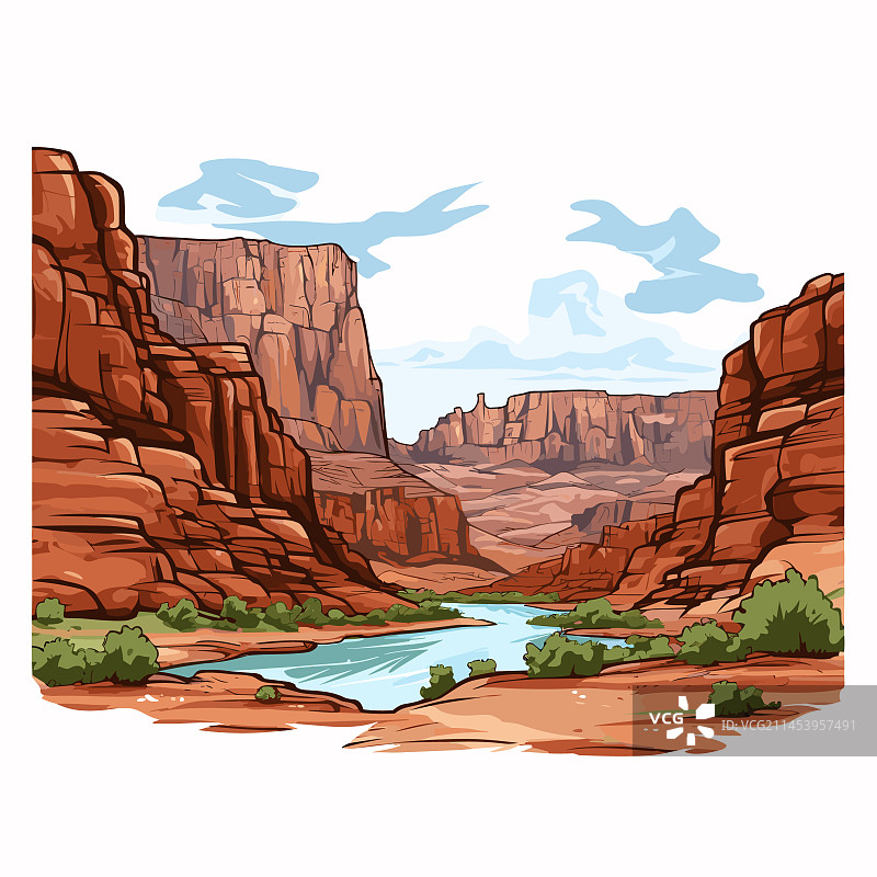 手绘卡通风格大峡谷图片素材