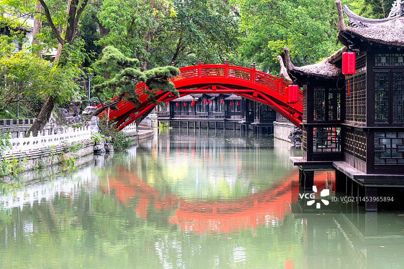 扬州冶春园护城河红桥风光图片素材