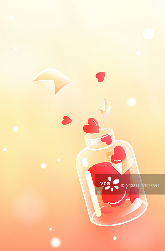 橙红色唯美清新爱心情感节日插画图片素材