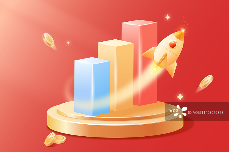 金融理财柱状图和加速火箭图片素材