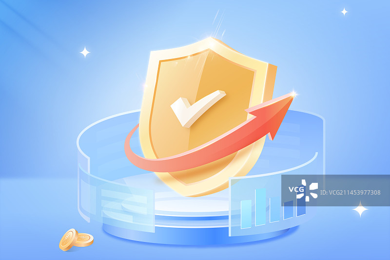 金融理财盾牌和上涨箭头保护金融数据图片素材
