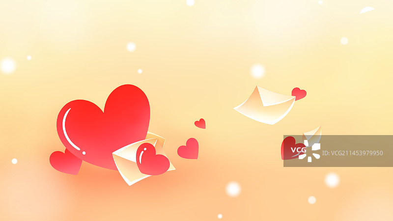 橙色唯美浪漫爱心与信封插画图片素材