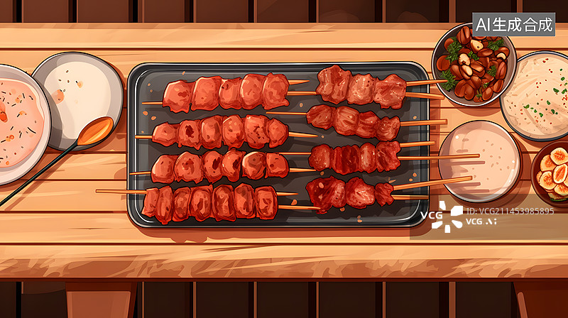 【AI数字艺术】烤串烤肉插画图片素材