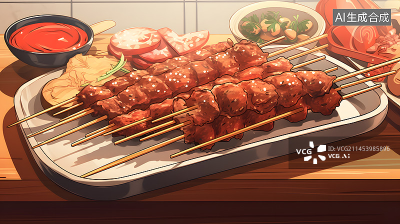 【AI数字艺术】烤串烤肉插画图片素材