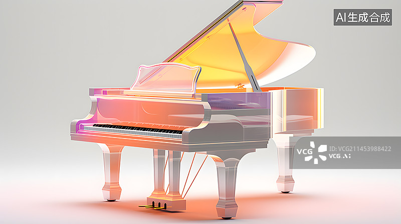 【AI数字艺术】三维水晶立体玻璃钢琴图片素材