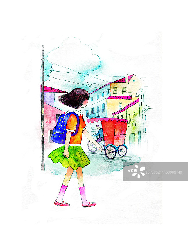 女孩 人力车图片素材