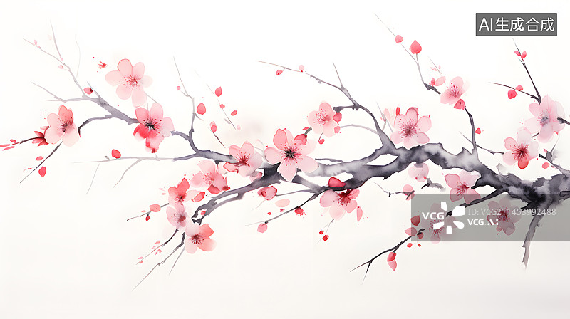 【AI数字艺术】AIGC:樱花水墨风国画 水彩插画图片素材