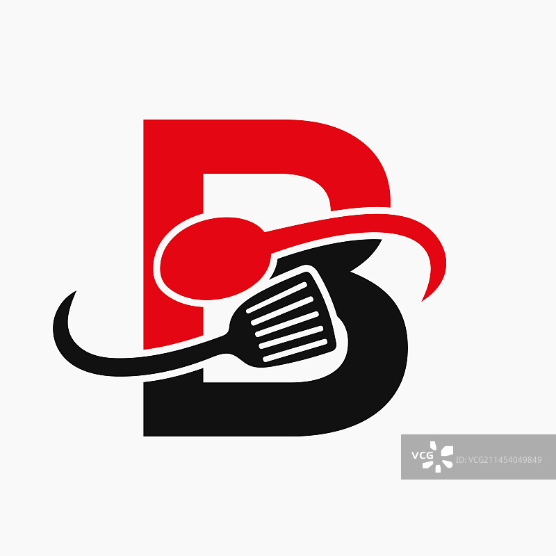 字母B餐厅标志与锅铲结合图片素材