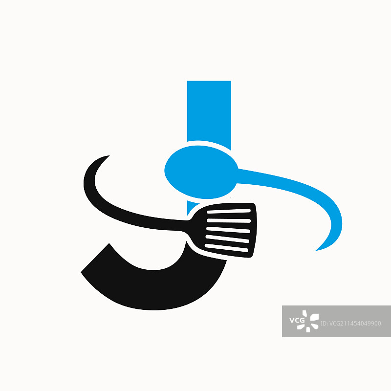 字母J餐厅logo与锅铲组合图片素材