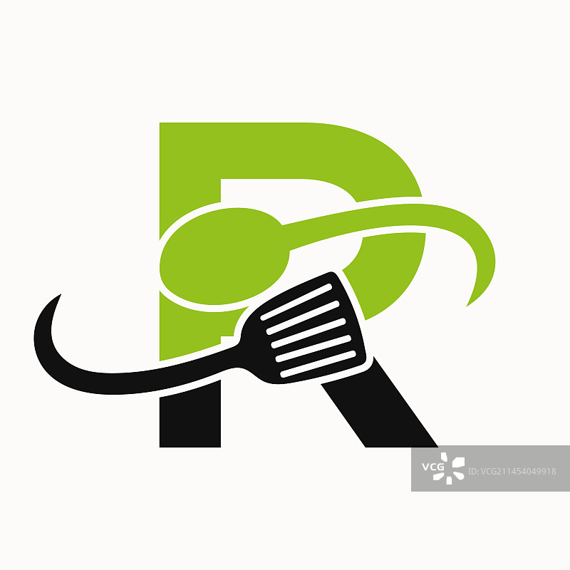 字母R餐厅标志与铲子结合设计图片素材