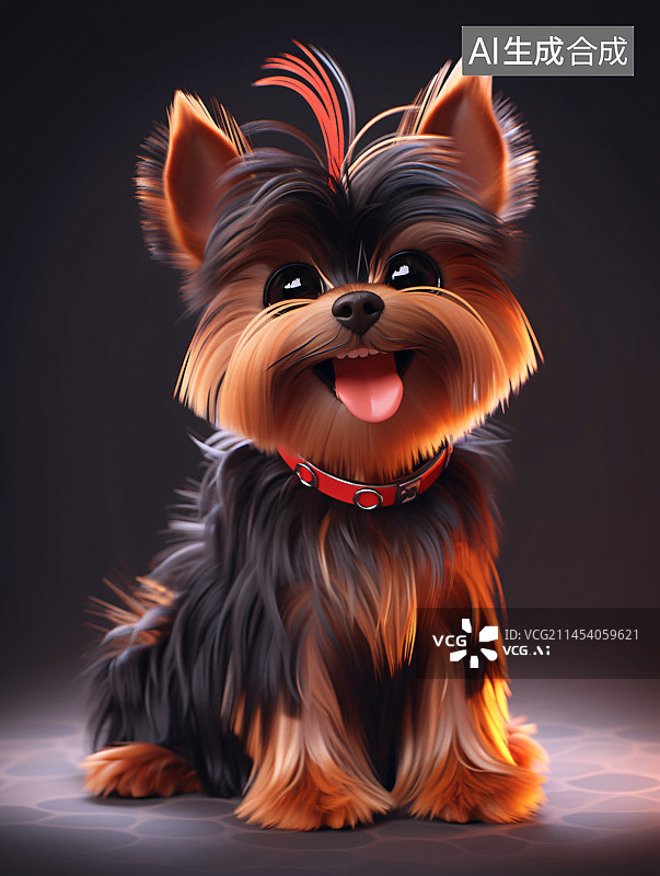 【AI数字艺术】可爱的3D小狗约克夏犬图片素材