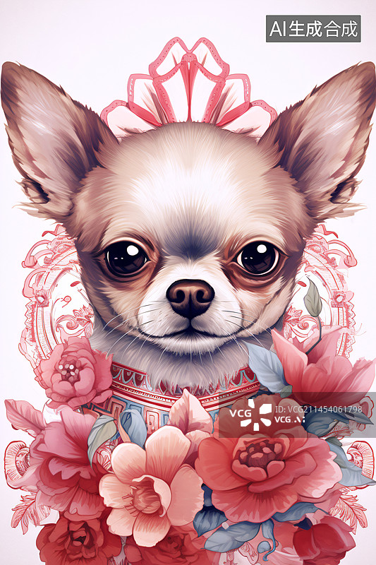 【AI数字艺术】吉娃娃宠物狗抽象几何图案插画图片素材