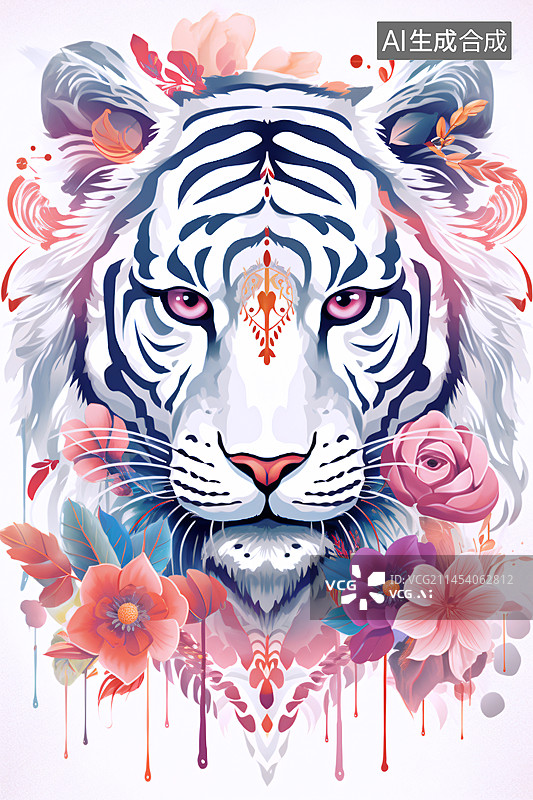 【AI数字艺术】老虎抽象花纹图案的插画图片素材