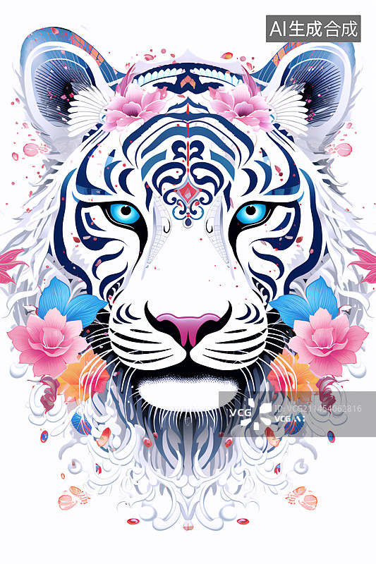 【AI数字艺术】老虎抽象花纹图案的插画图片素材