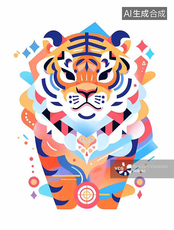 【AI数字艺术】可爱老虎抽象几何图形插画图片素材