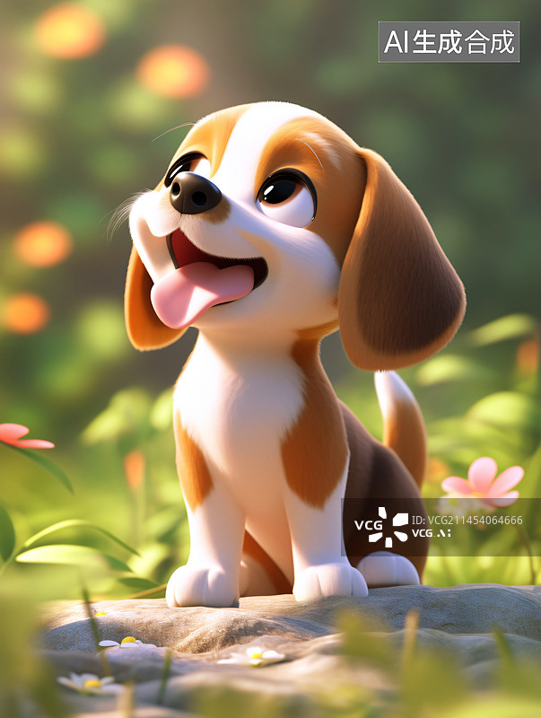 【AI数字艺术】比格犬宠物狗的3D插画图片素材