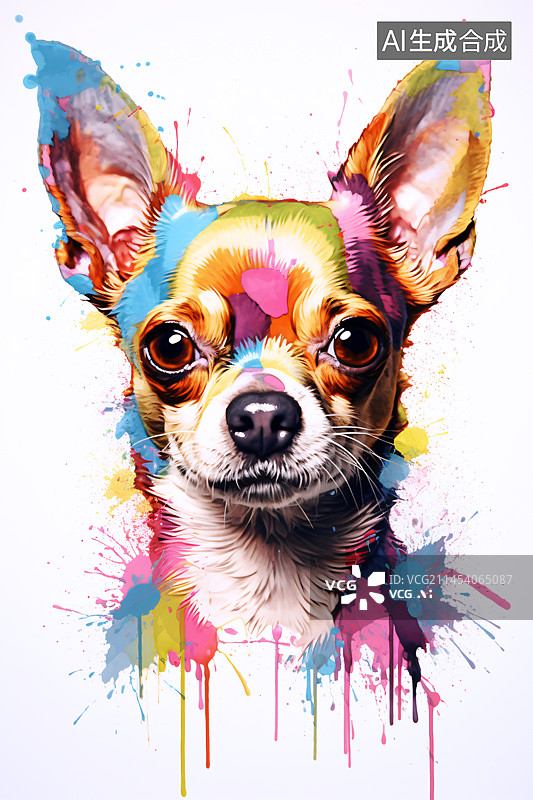 【AI数字艺术】吉娃娃水彩插画图片素材