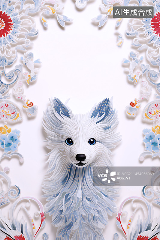 【AI数字艺术】白狐狸抽象花纹图案插画图片素材
