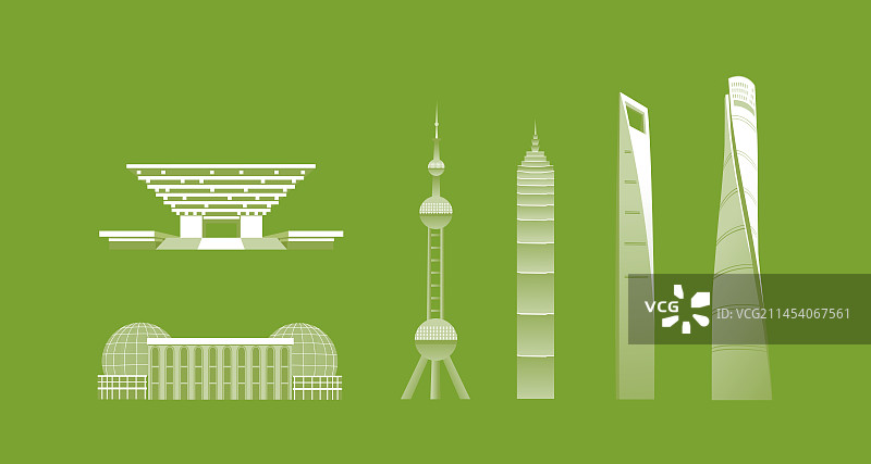 绿色上海城市天际线建筑插画，上海绿色智能插画绿色上海城市天际线建筑插画，上海绿色智能插画图片素材