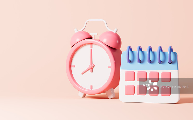 卡通时钟和日历3D渲染图片素材