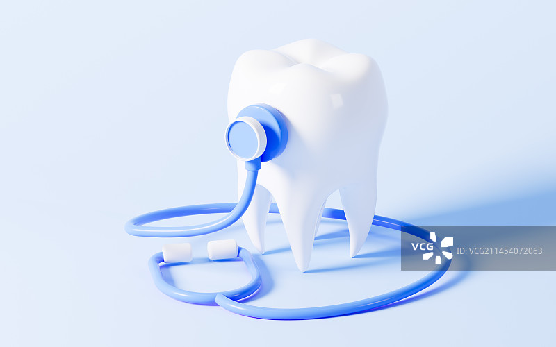 牙齿与听诊器，牙齿检查3D渲染图片素材