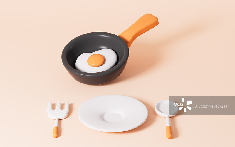 卡通给餐具和平底锅3D渲染图片素材