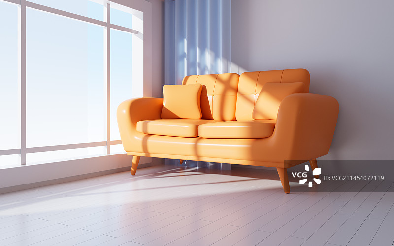 室内几何建筑与沙发背景3D渲染图片素材